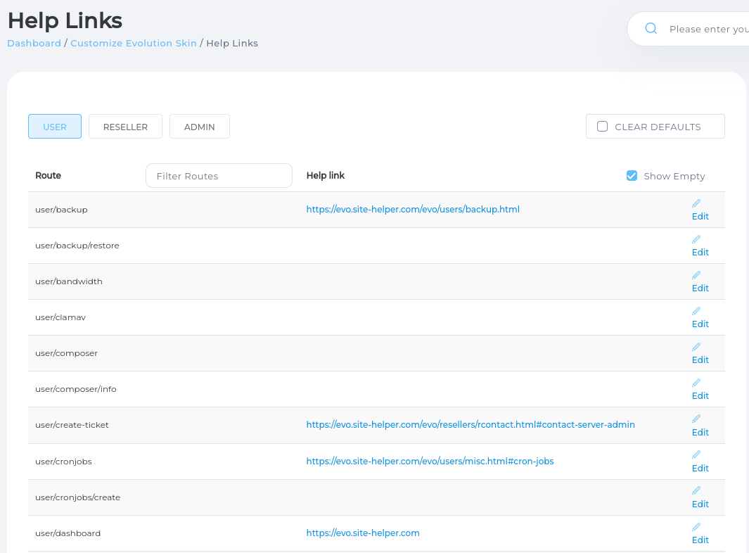 Help links customization