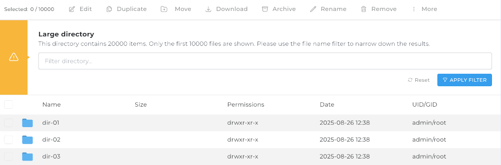 Large directory warning