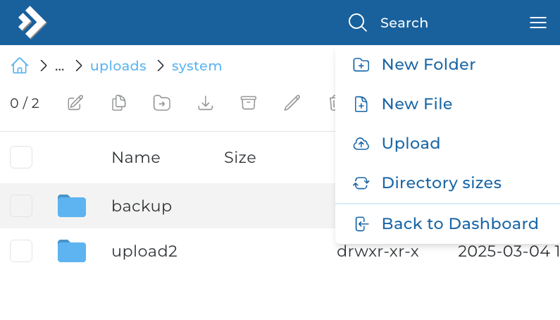 File Manager mobile layout toolbar