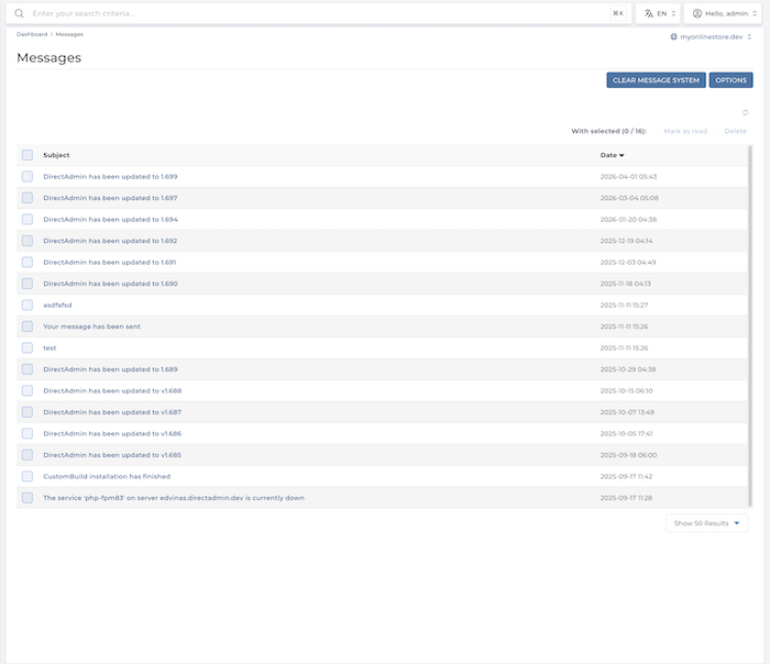 Messages page before