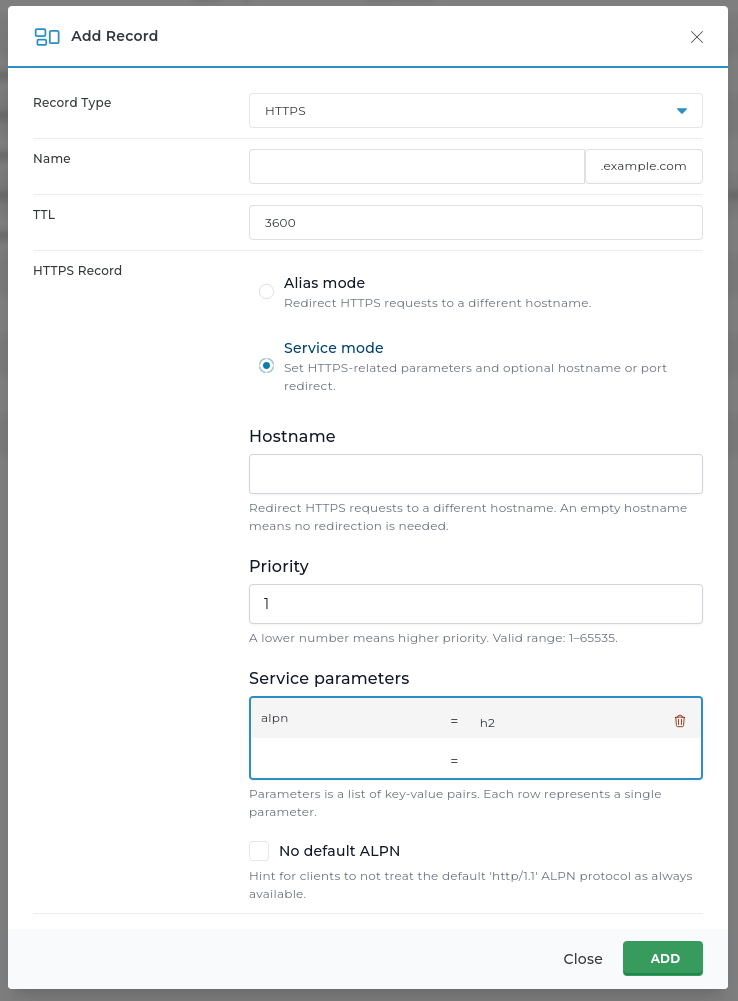 New HTTPS record (service mode)