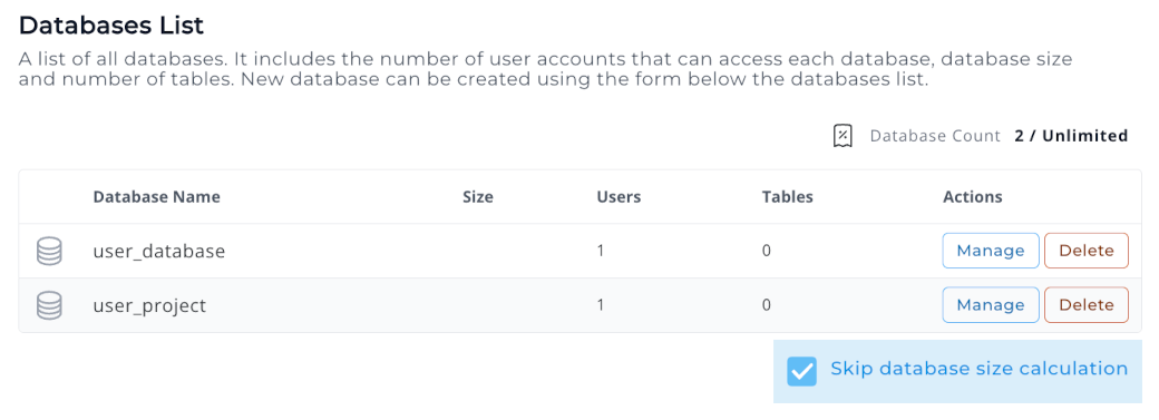 skip database size computation toggle under databases list