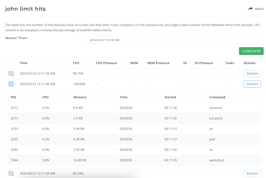 resource limit hits page