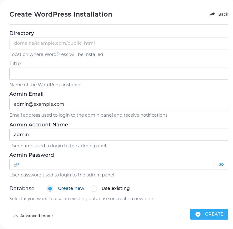 WordPress adnvanced mode
