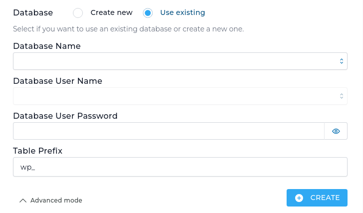 WordPress use existing database