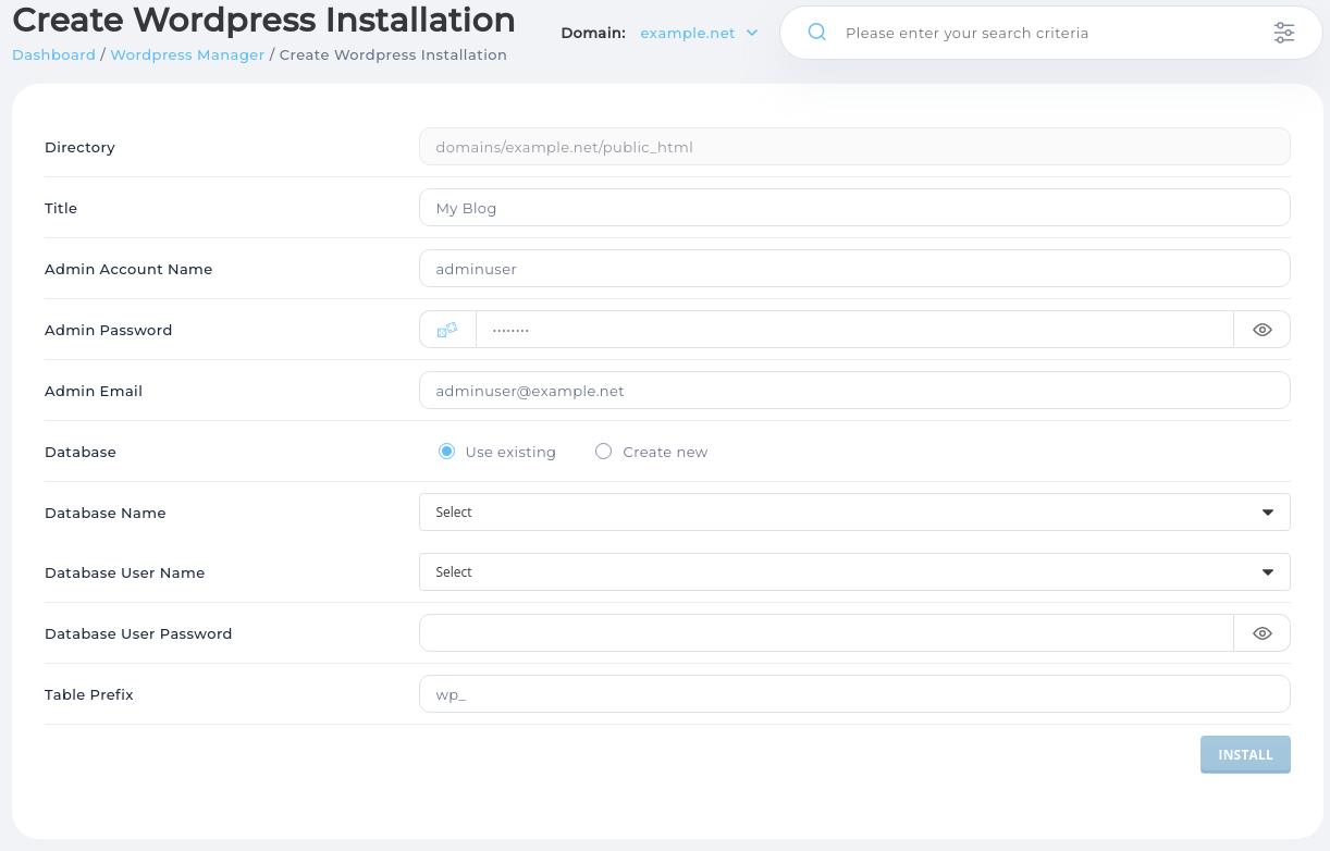 WordPress New Installation